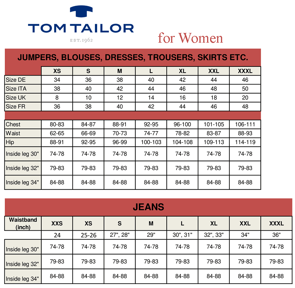 tom tailor denim size chart