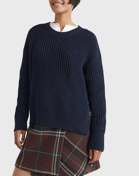 TOMMY HILFIGER ORG COTTON BUTTON C-NK SWEATER
