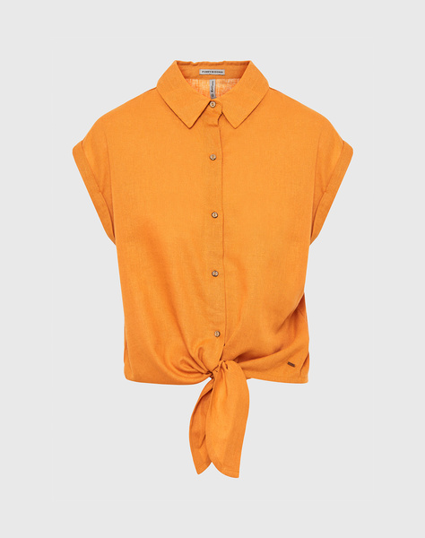 FUNKY BUDDHA Cropped λινό πουκάμισο με βισκόζη