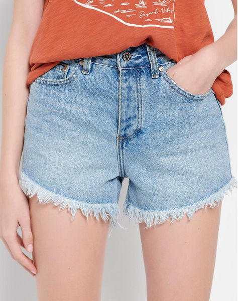 High rise denim shorts with destroyed effects