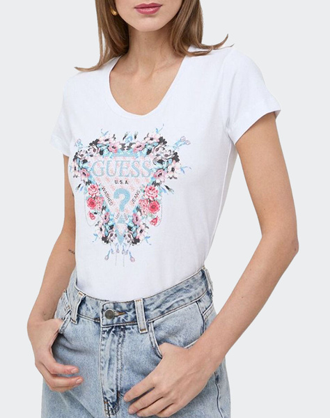 GUESS RN FLOWERS TRIANGLE TEE WOMEN
