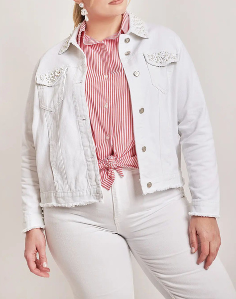 PARABITA Denim jacket Λευκό με πέρλες