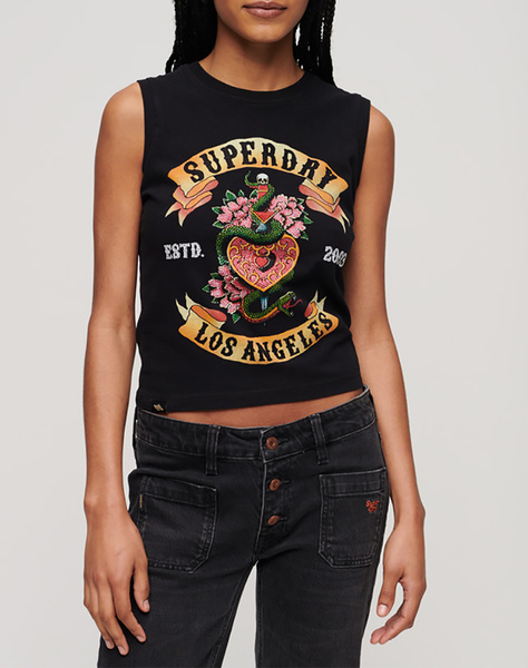 SUPERDRY D2 OVIN TATTOO RHINESTONE FITTED TANK WOMEN''S TOP