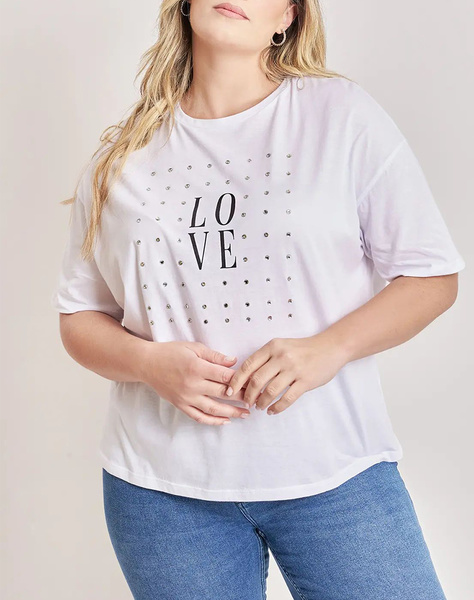 PARABITA Cotton T-Shirt Love with rhinestones