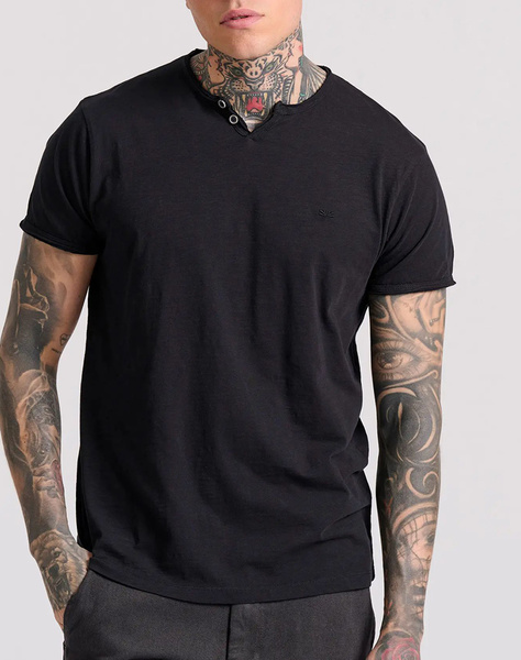 FUNKY BUDDHA T-shirt with henley neck and raw cuts - The essentials
