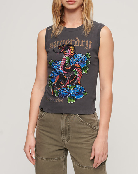 SUPERDRY D2 OVIN TATTOO RHINESTONE FITTED TANK WOMEN''S TOP
