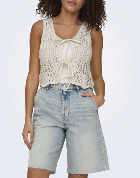 ONLY ONLLIZZY LIFE SL CROCHET TIE VEST KNT