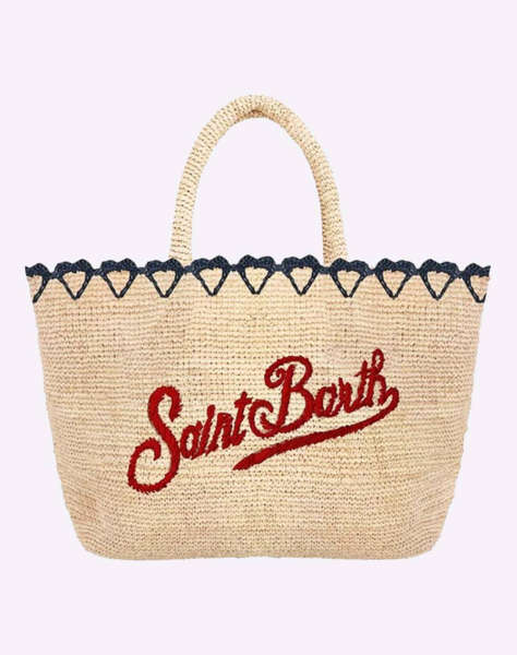 MC2 RAFFIA BEACH MID-BEACH BAG IN RAFFIA-HEART BORDER 1041 EMB (Διαστάσεις: 36 x 23εκ.)