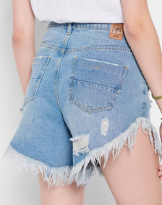 Womens denim shorts with destroyed effects