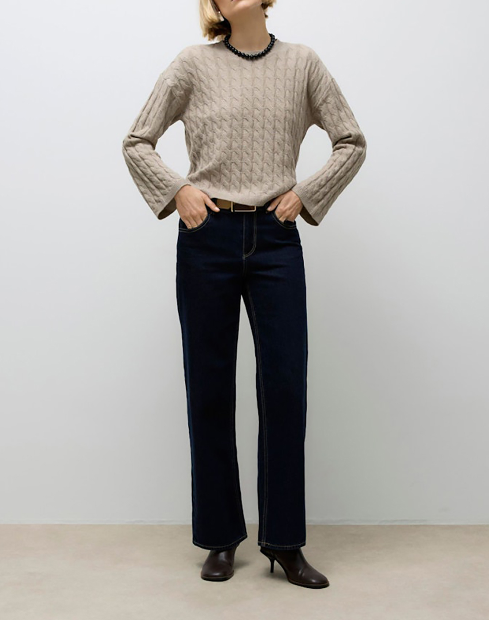 AWARE BY VERO MODA AWLORELLA LS O-NECK KNIT NOOS 10319710-Natural Melange SandyBrown φωτογραφία