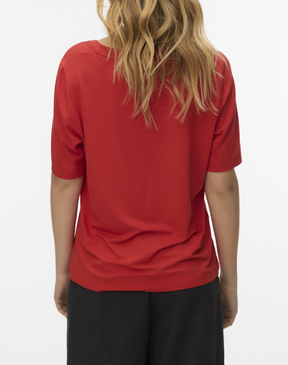 AWARE BY VERO MODA AWRITA SS V-NECK T-SHIRT NOOS 10328539-Molten Lava FireRed φωτογραφία