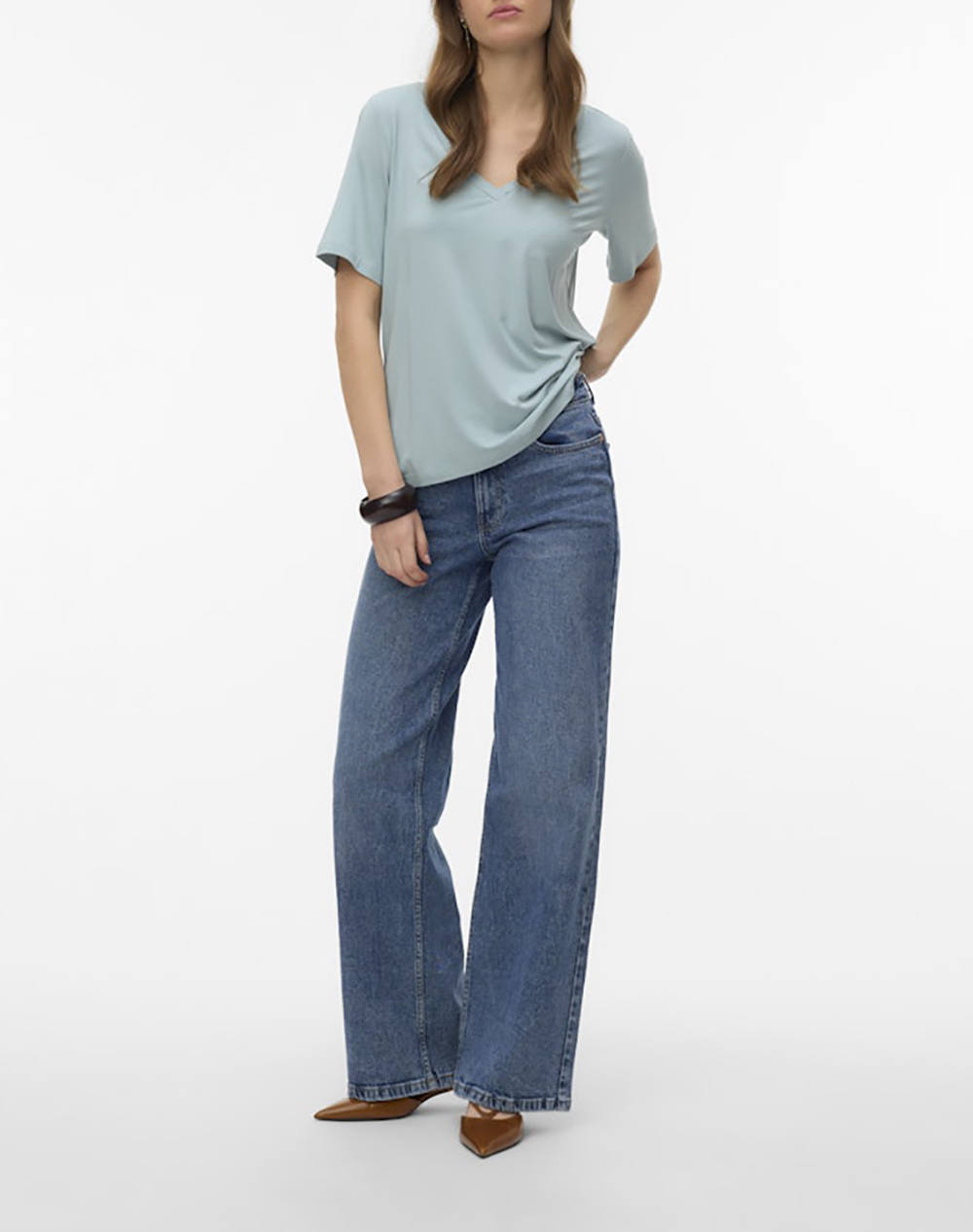AWARE BY VERO MODA AWRITA SS V-NECK T-SHIRT NOOS 10328539-Gray Mist SteelBlue φωτογραφία