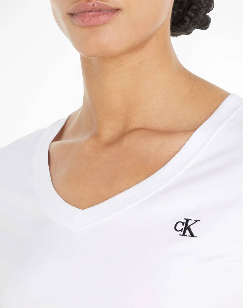 CALVIN KLEIN JEANS CK EMBROIDERY STRETCH V-NECK J20J213716-YAF White φωτογραφία
