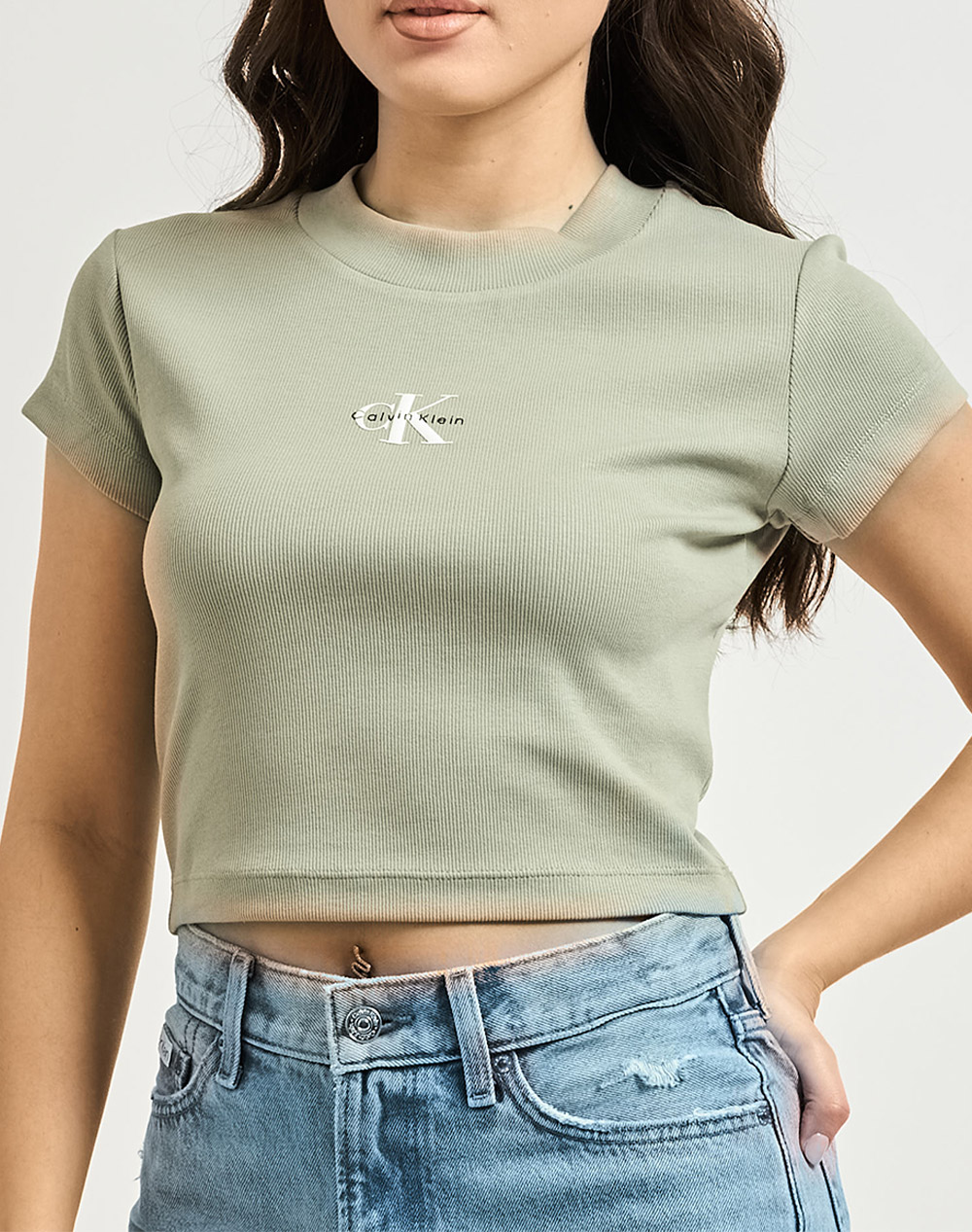 Calvin Klein Jeans Monogram Baby Tee Lv047Ab802-Pez Mintgreen Γυναικεία ρούχα μπλούζες Τ-Shirt Politikos Shop Πολιτικός
