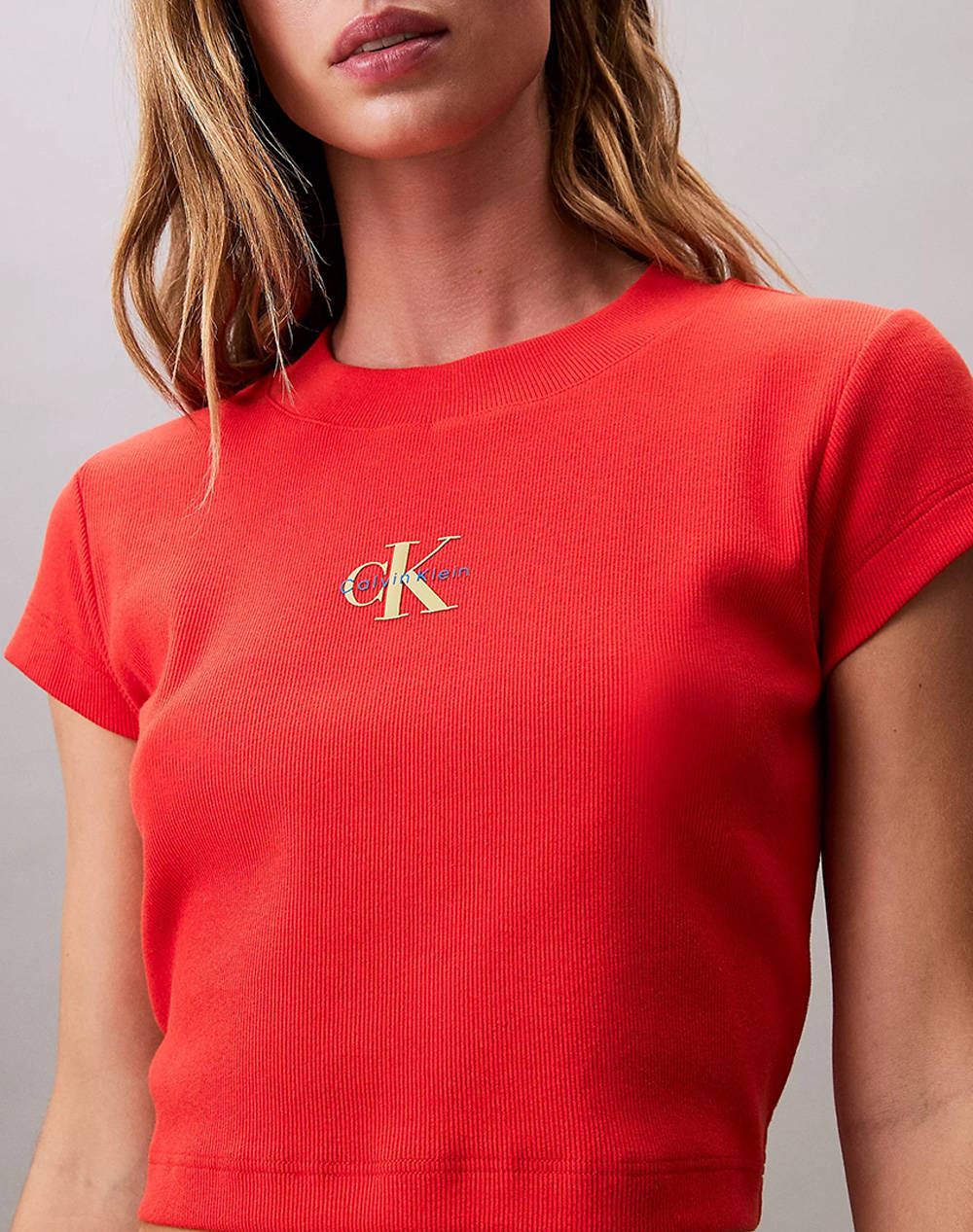 Calvin Klein Jeans Monogram Baby Tee Lv047Ab802-Tnc Red Γυναικεία ρούχα μπλούζες Τ-Shirt Politikos Shop Πολιτικός