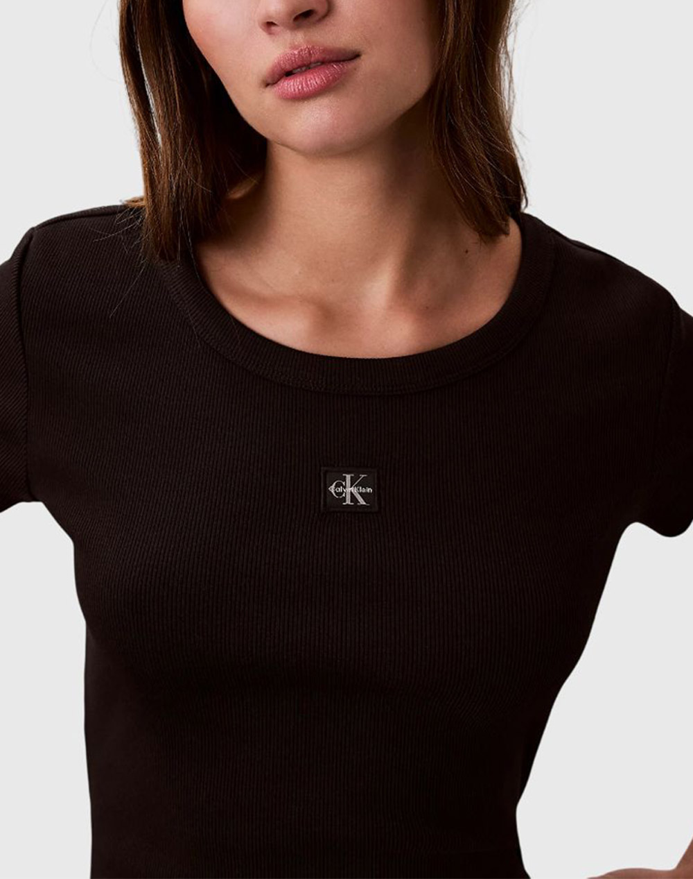 Calvin Klein Jeans A- Woven Label 2X2 Rib Baby Tee Lv047C200G-Ub1 Black Γυναικεία ρούχα μπλούζες Τ-Shirt Politikos Shop Πολιτικός