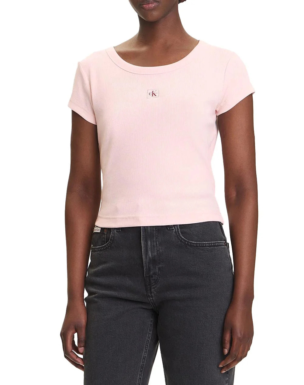 CALVIN KLEIN JEANS A- WOVEN LABEL 2X2 RIB BABY TEE LV047C200G-VI7 LightPink