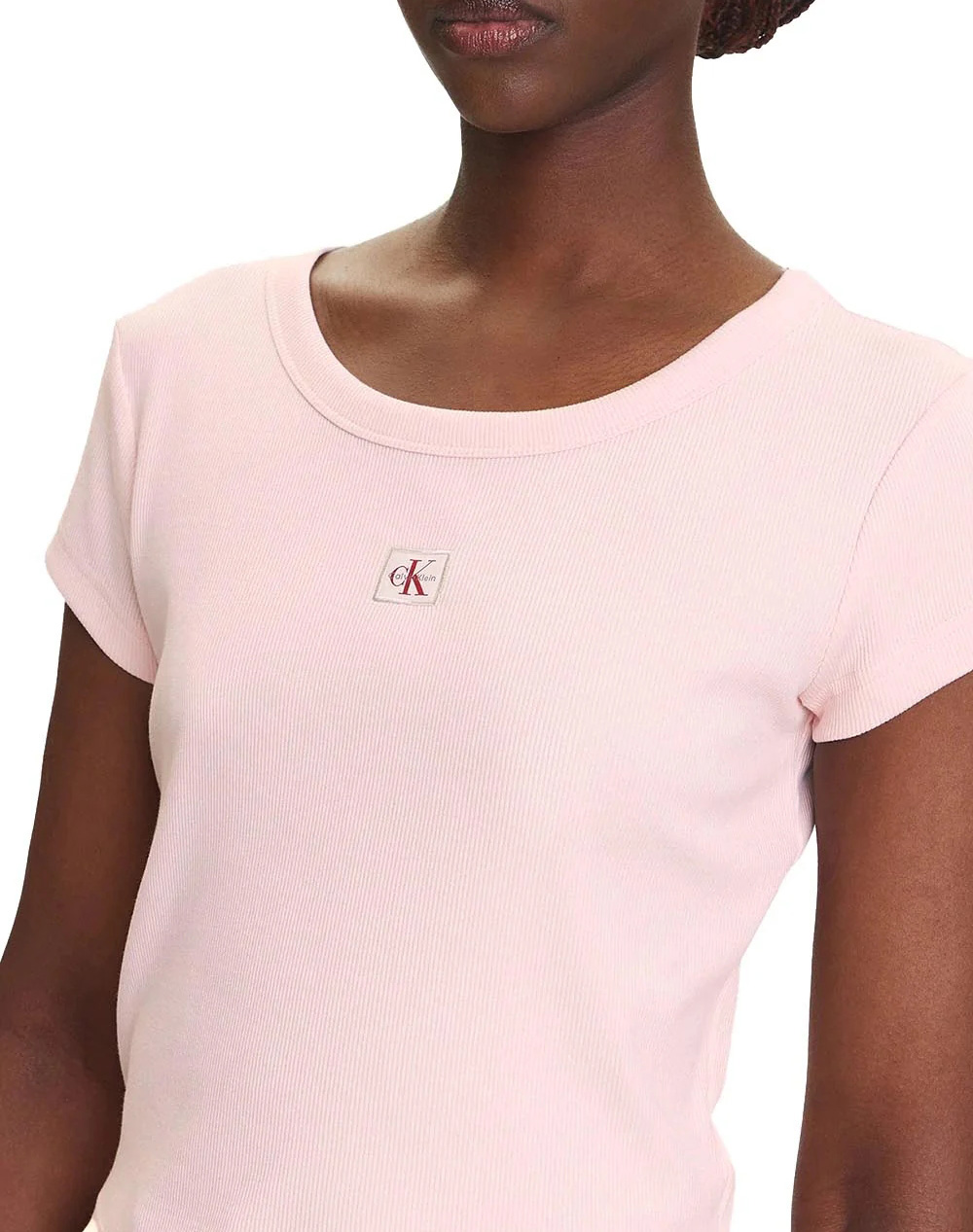 Calvin Klein Jeans A- Woven Label 2X2 Rib Baby Tee Lv047C200G-Vi7 Lightpink Γυναικεία ρούχα μπλούζες Τ-Shirt Politikos Shop Πολιτικός