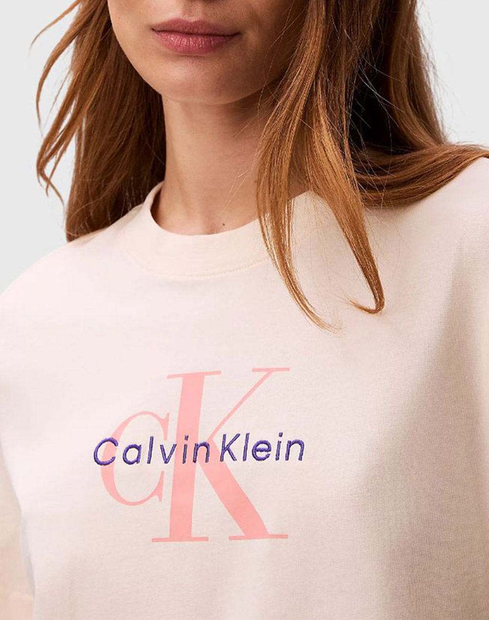 Calvin Klein Jeans Hr Ss Clssc Mnlg Cnc Lv047B865G-F7J Cream Γυναικεία ρούχα μπλούζες Τ-Shirt Politikos Shop Πολιτικός