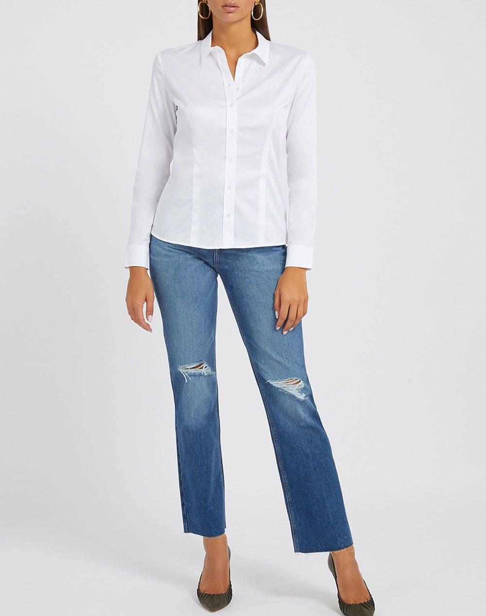 GUESS LS CATE SHIRT ΠΟΥΚΑΜΙΣΟ ΓΥΝΑΙΚΕΙΟ W2YH41WAF10-G011 White φωτογραφία