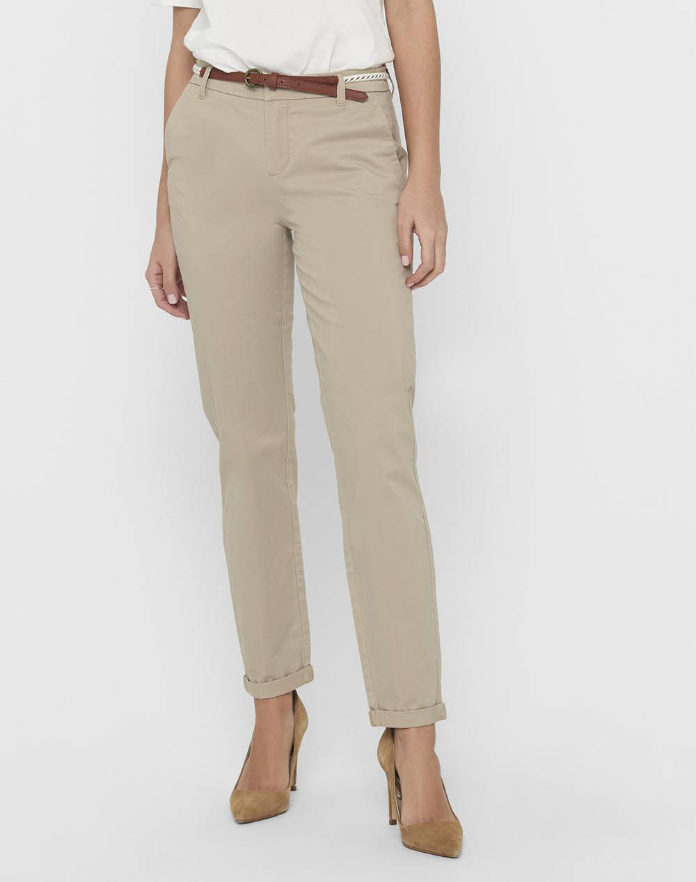 ONLY ONLBIANA MW COTTON BELT CHINO PNT NOOS 15218519-Humus Biege