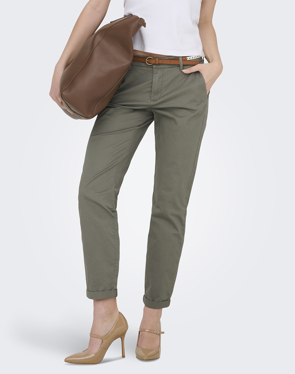 ONLY ONLBIANA MW COTTON BELT CHINO PNT NOOS 15218519-Smokey Olive Olive
