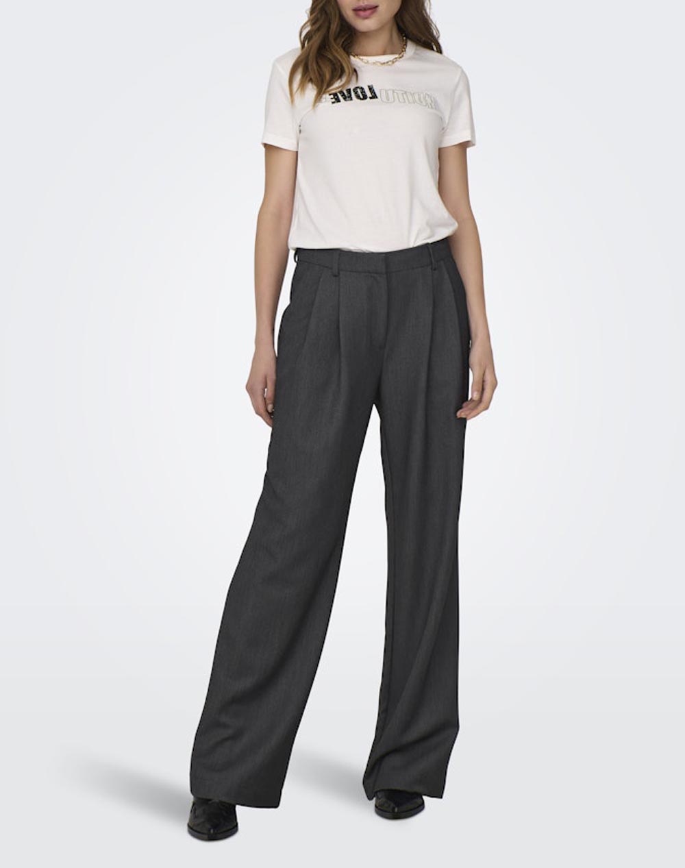 ONLY ONLHATTIE HW PLEAT STR PANT TLR NOOS 15304707-Dark Grey Melange DarkGray