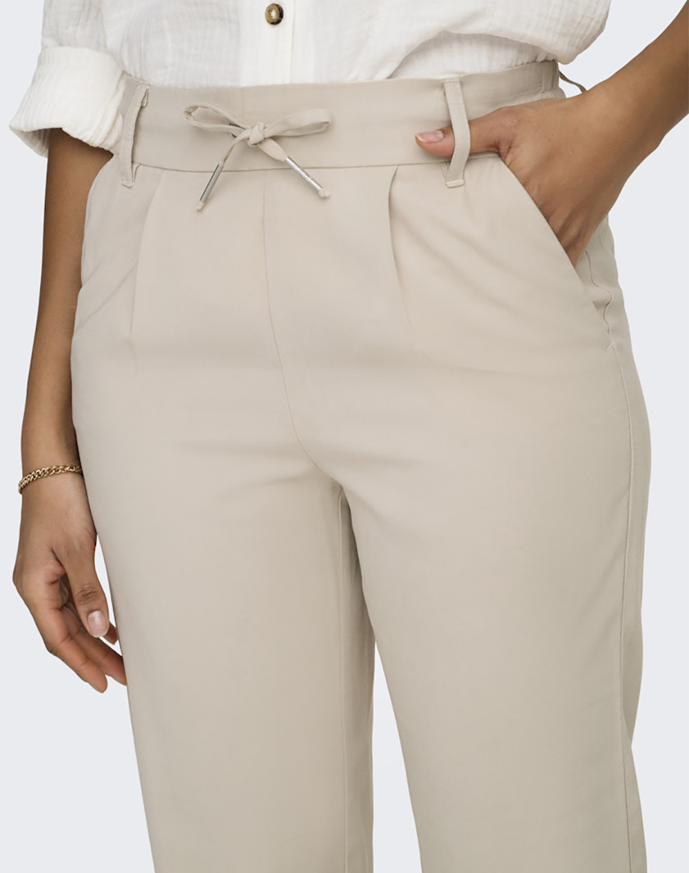 Only Onlpoptrash Aris Life Pant Wvn Noos 15342873-Pumice Stone Biege Γυναικεία ρούχα παντελόνια Chinos Politikos Shop Πολιτικός