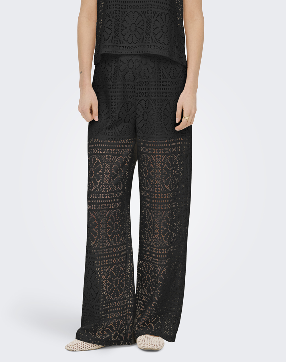 ONLY ONLLIAN LACE WIDE PANTS JRS NOOS 15372107-BLACK Black