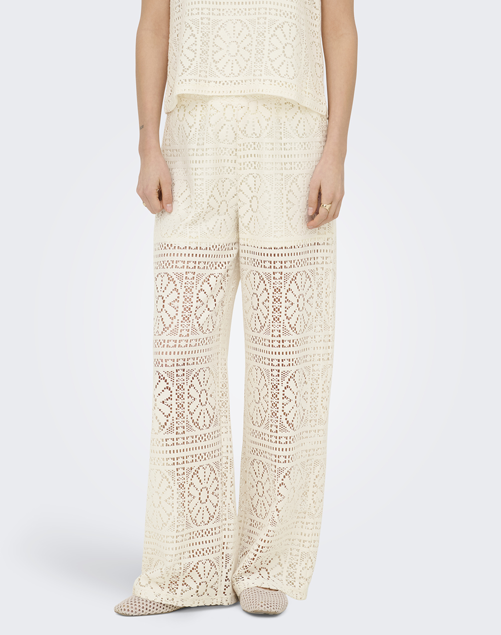 ONLY ONLLIAN LACE WIDE PANTS JRS NOOS 15372107-Birch Cream