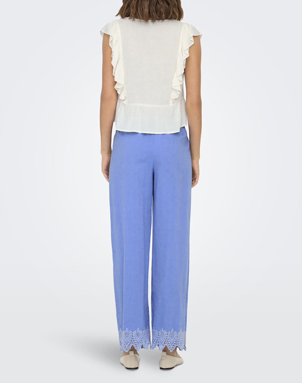 ONLY ONLY ONLPAULA TULUM EMB PULL-UP PANT NOOS WVN 15343184-Blue BonnetBRIGHTWHITEEMB Blue - 2