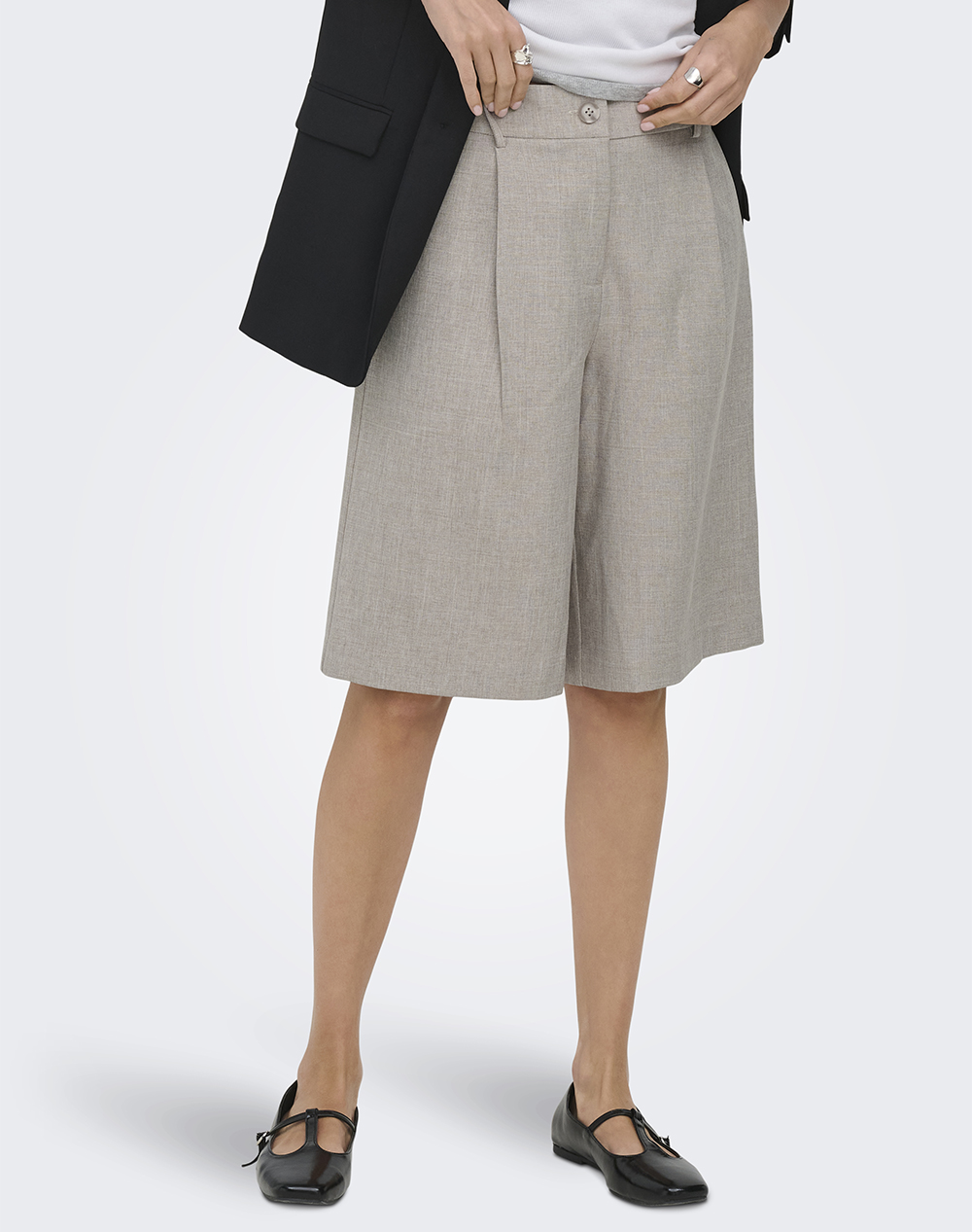ONLY ONLLINDA HW MEL LONG SHORTS TLR NOOS 15351444-FungiDetail:W MELANGE Gray