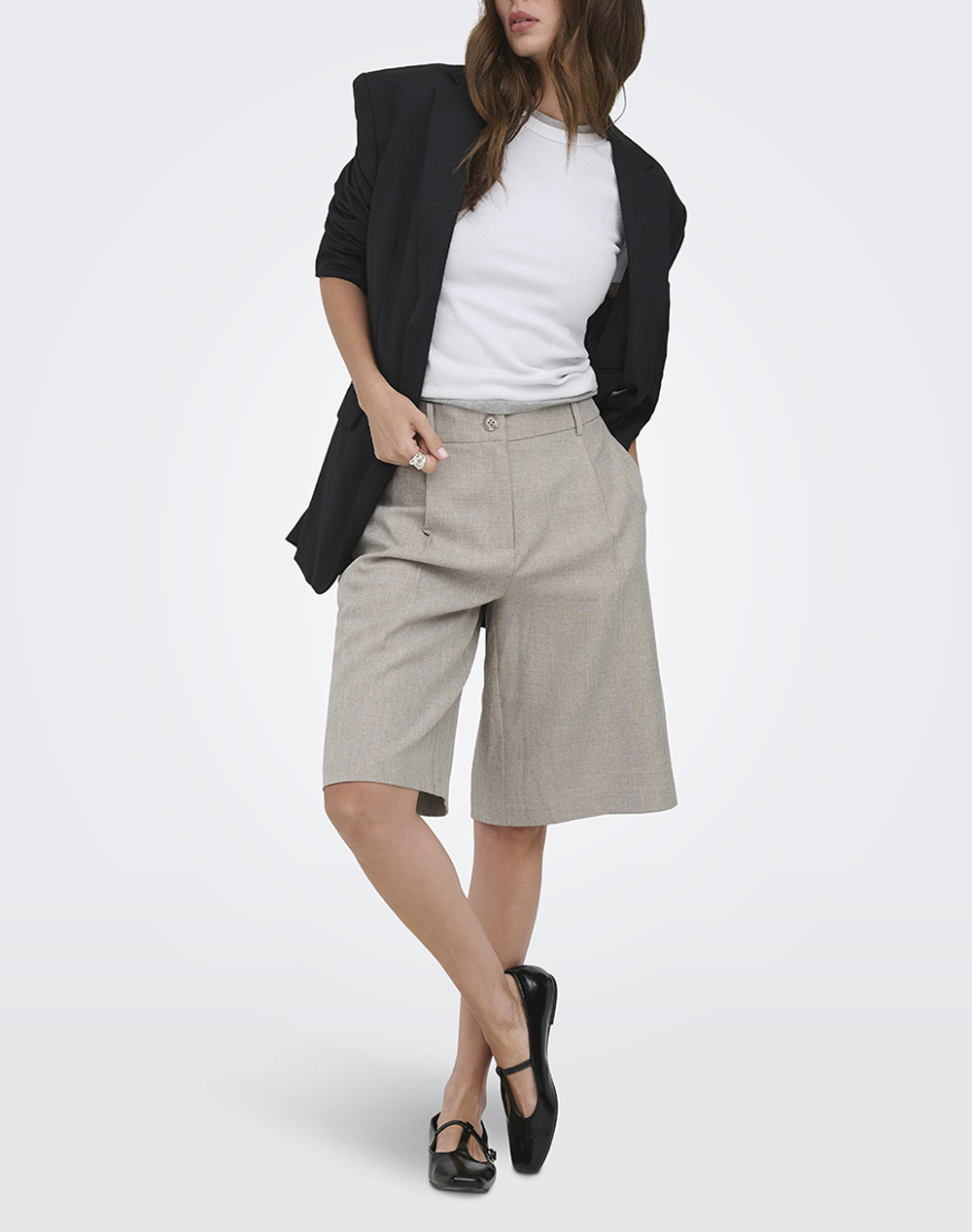 Only Onllinda Hw Mel Long Shorts Tlr Noos 15351444-Fungidetail:w Melange Gray Γυναικεία ρούχα Σορτς Βερμουδες Politikos Shop Πολιτικός