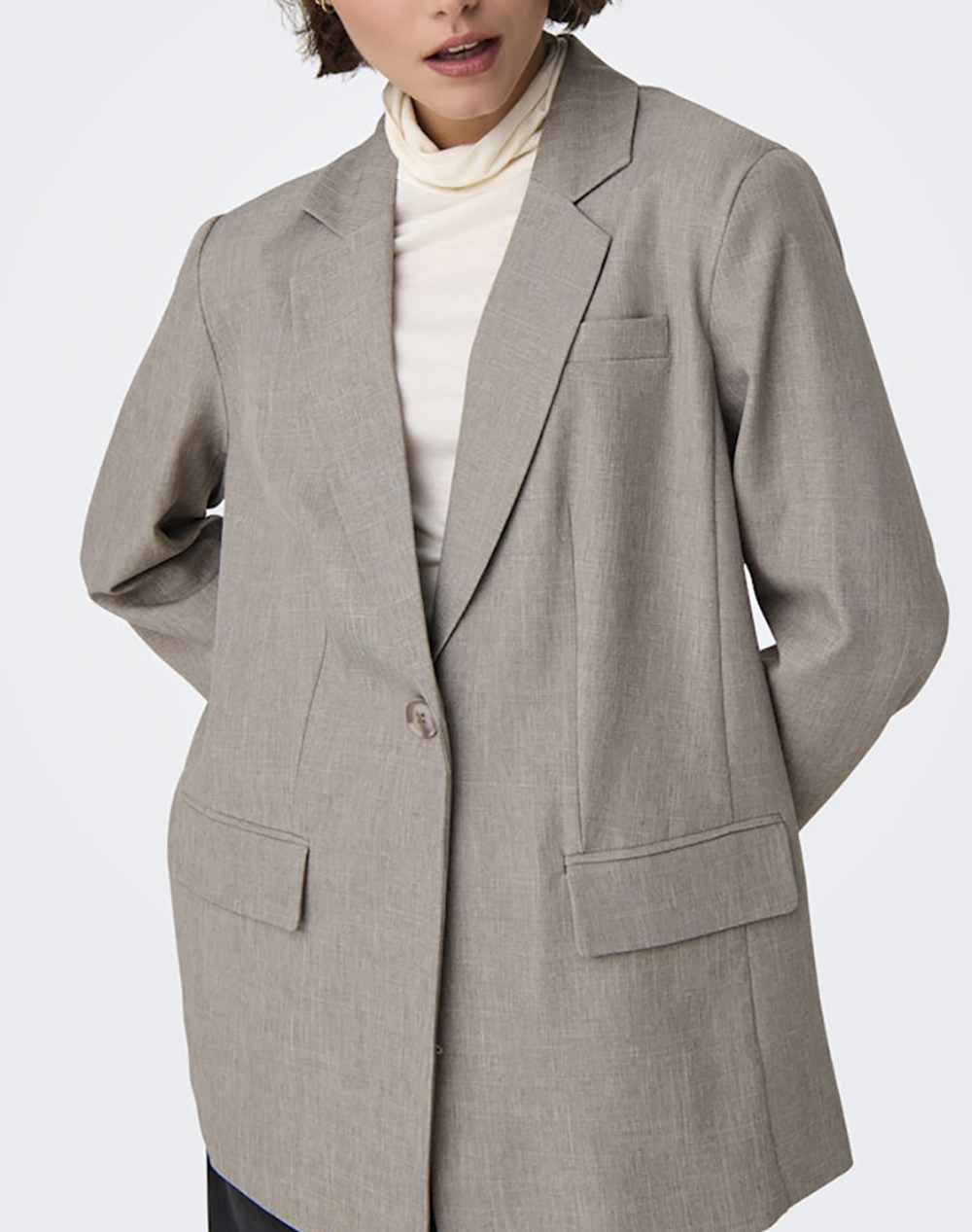 Only Onllinda Ls Boyfr Mel Blazer Tlr Noos 15328158-Fungimelange Biege Γυναικεία ρούχα Πανωφορια Σακακια Politikos Shop Πολιτικός