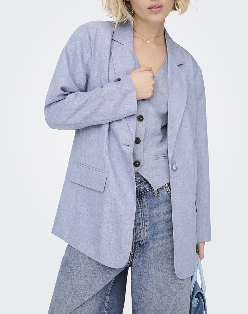 ONLY ONLLINDA LS BOYFR MEL BLAZER TLR NOOS 15328158-Vintage IndigoMELANGE LightBlue
