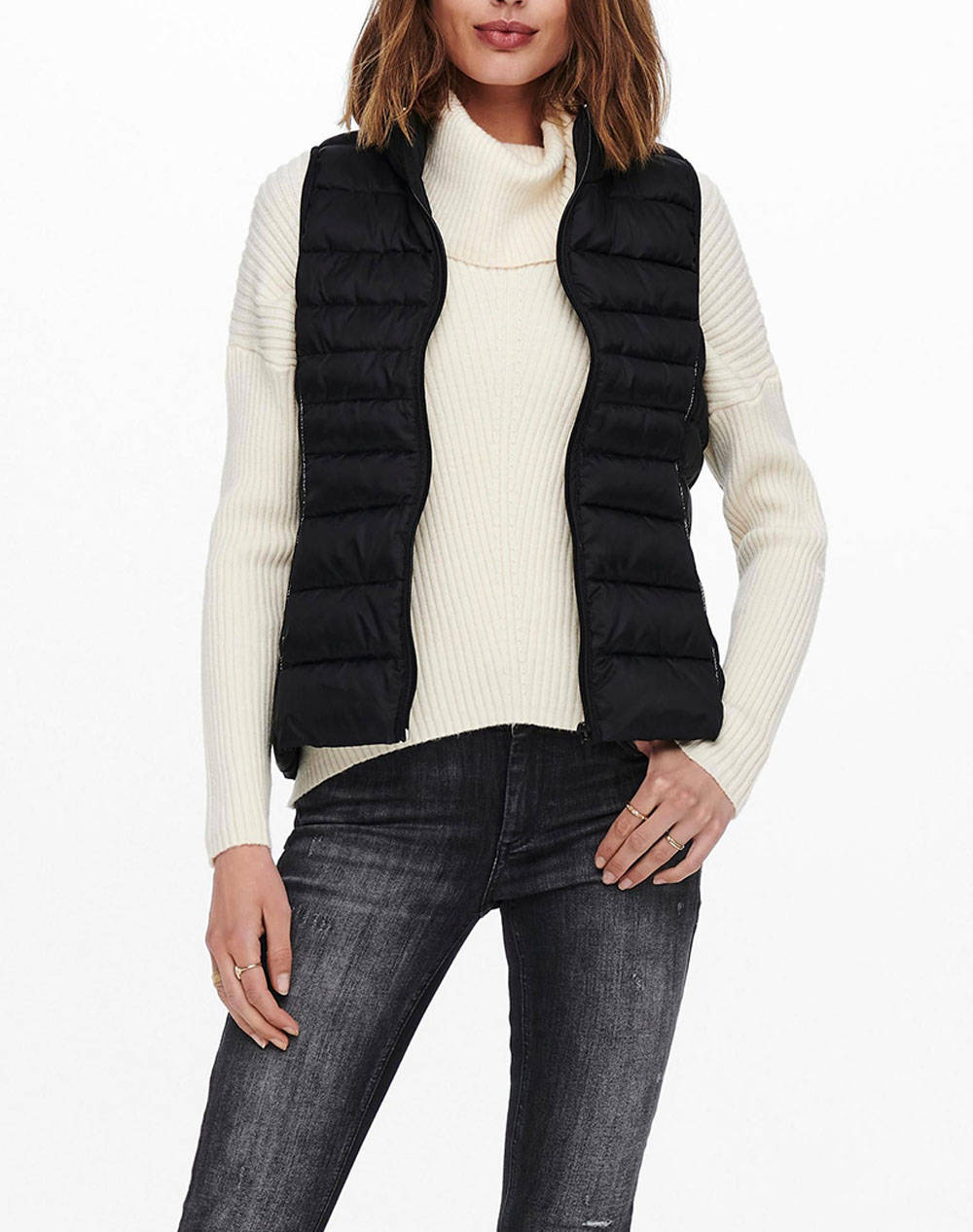 ONLY ONLNEWCLAIRE QUILTED WAISTCOAT OTW NOOS 15225157-BlackPIPPING Black