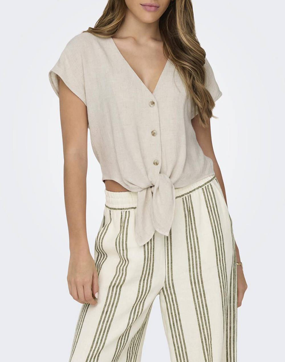 ONLY ONLSIESTA SS KNOT LIN BL SHIRT PNT NOOS 15322270-Moonbeam Biege