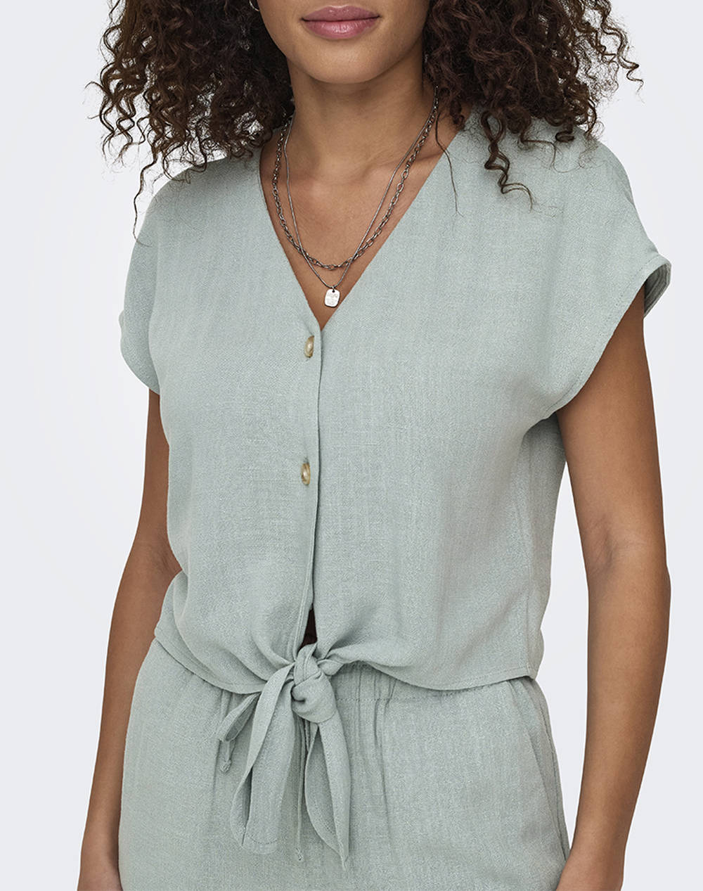 ONLY ONLSIESTA SS KNOT LIN BL SHIRT PNT NOOS 15322270-Abyss Olive