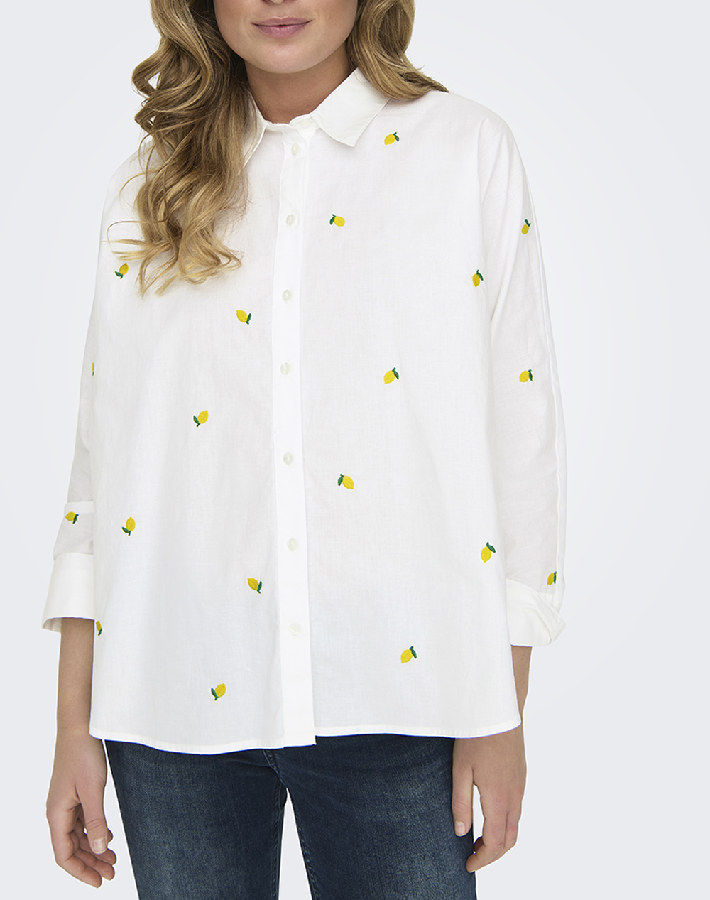 ONLY ONLNEW LINA GRACE LS EMB SHIRT NOOS WVN 15283743-Bright WhiteLemon Mixed