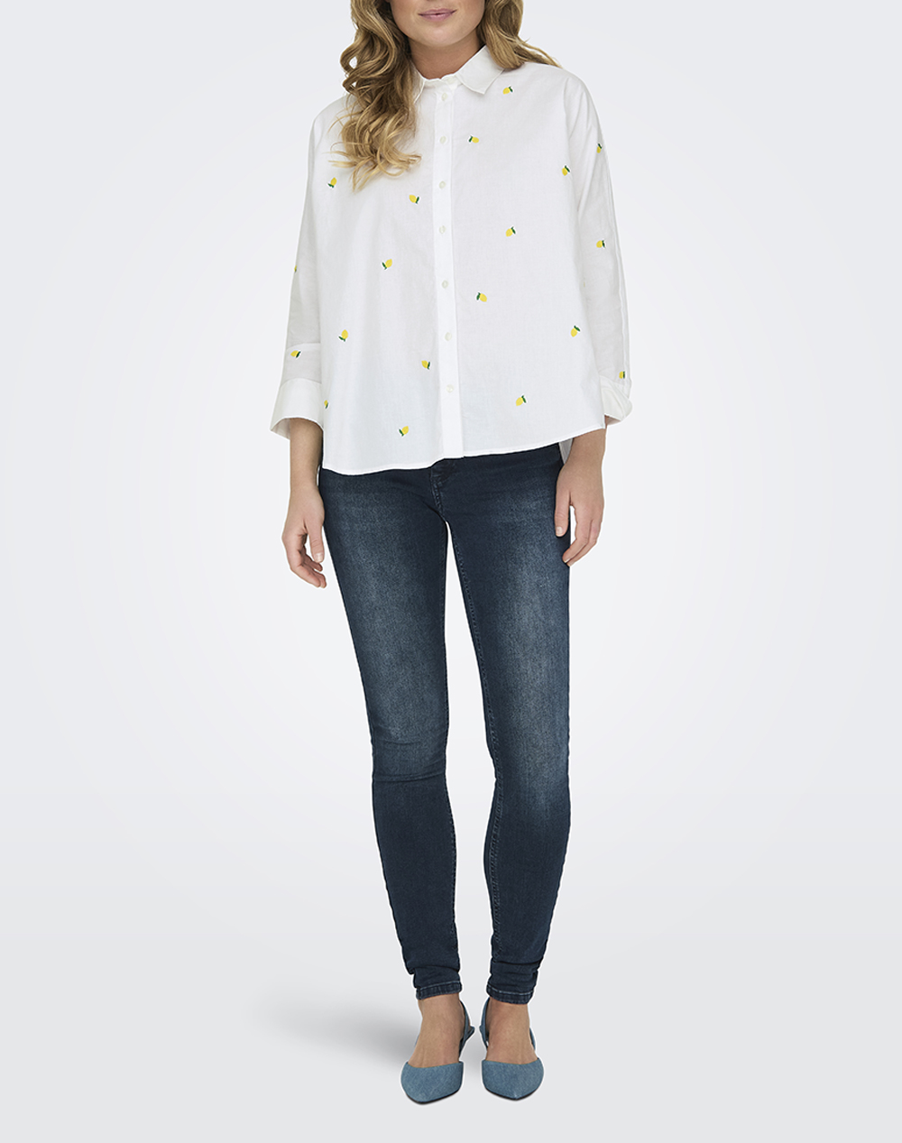 Only Onlnew Lina Grace Ls Emb Shirt Noos Wvn 15283743-Bright Whitelemon Mixed Γυναικεία ρούχα πουκάμισα Politikos Shop Πολιτικός