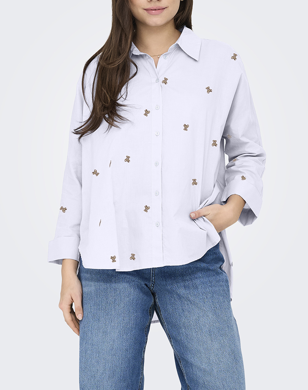 ONLY ONLNEW LINA GRACE LS EMB SHIRT NOOS WVN 15283743-Bright WhiteLIGHTTEDDY OffWhite