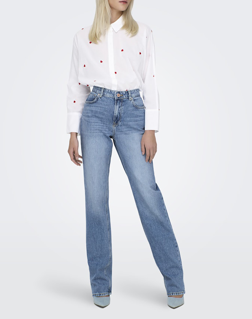 Only Onlnew Lina Grace Ls Emb Shirt Noos Wvn 15283743-Bright Whiteheart White Γυναικεία ρούχα πουκάμισα Politikos Shop Πολιτικός