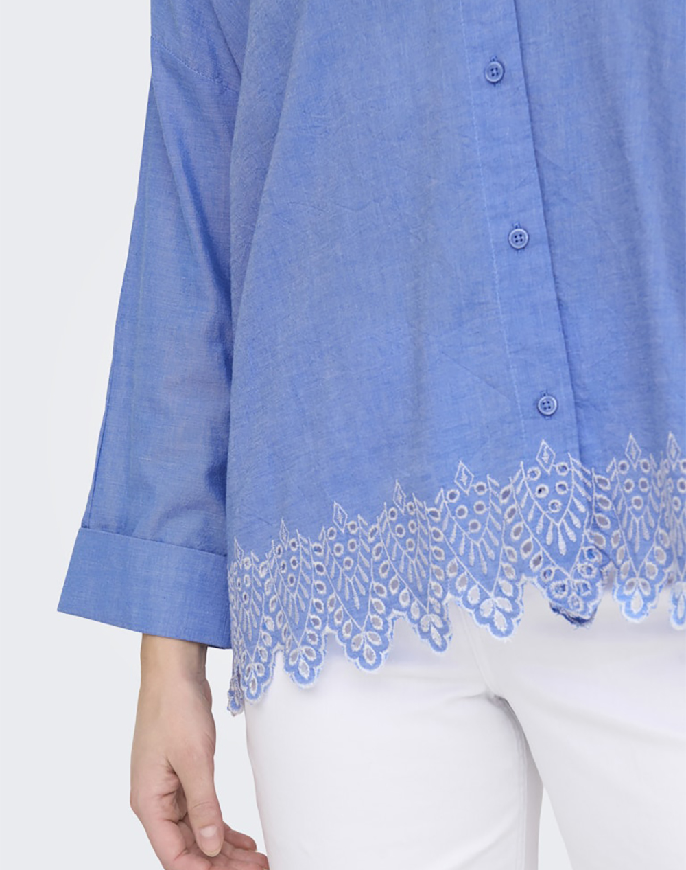 Only Onlgraces Tulum Ls Emb Shirt Noos Wvn 15343165-Blue Bonnetbrightwhiteemb Blue Γυναικεία ρούχα πουκάμισα Politikos Shop Πολιτικός