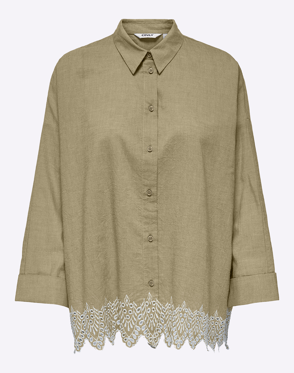ONLY ONLGRACES TULUM LS EMB SHIRT NOOS WVN 15343165-Olive GrayBRIGHTWHITEEMB Olive
