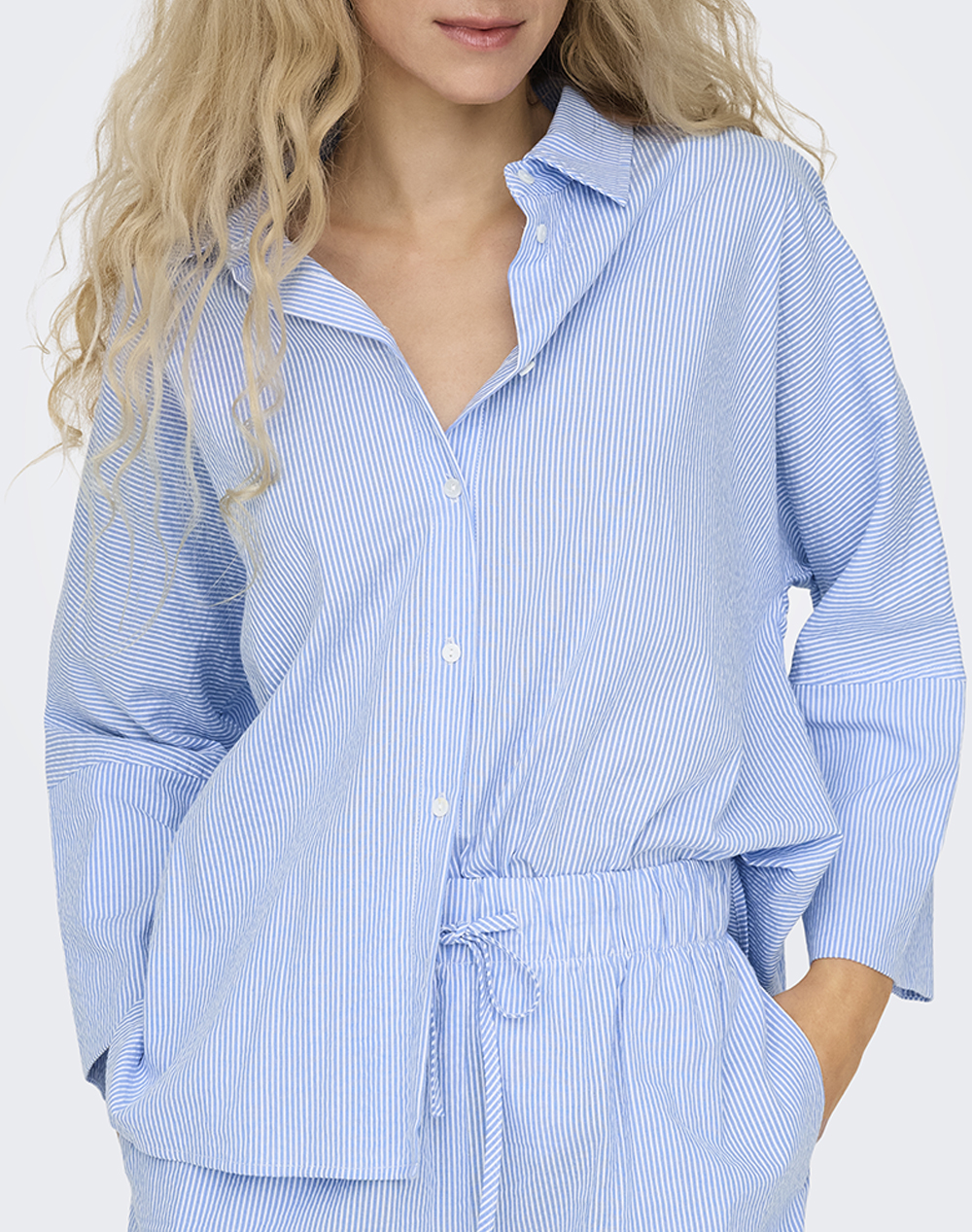 ONLY ONLAUGUSTA SHIRT WVN NOOS 15347661-Cloud DancerBLUESTRIPES LightBlue