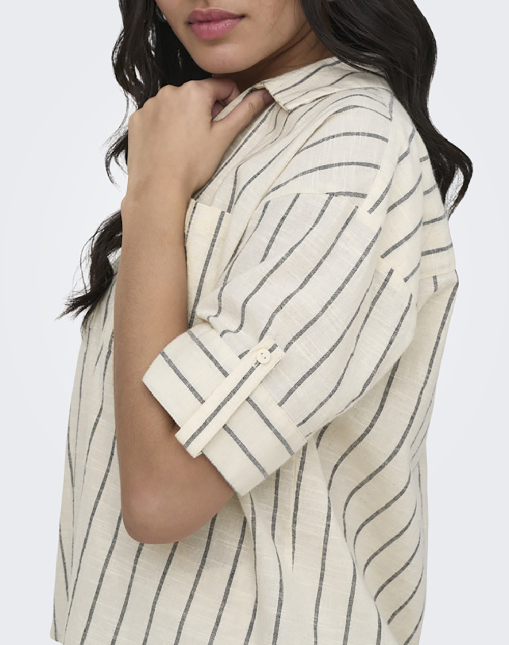 Only Onltizana Stripe S Shirt Wvn Noos 15372608-Silver Liningblack Stripes Biege Γυναικεία ρούχα πουκάμισα Politikos Shop Πολιτικός