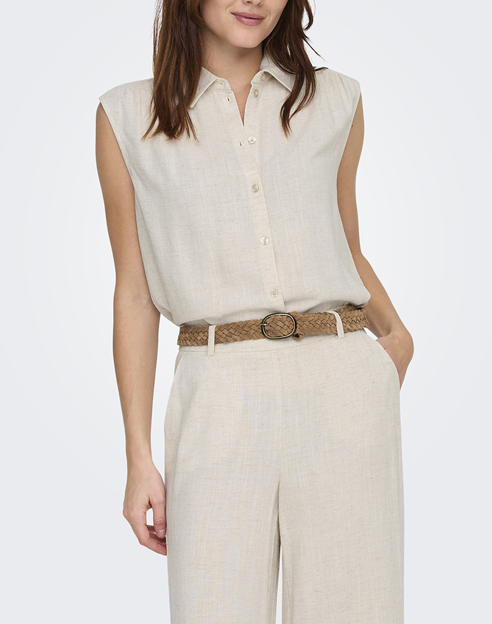 ONLY ONLSIESTA S/L LINEN BL SHIRT PNT NOOS 15367416-Moonbeam Biege