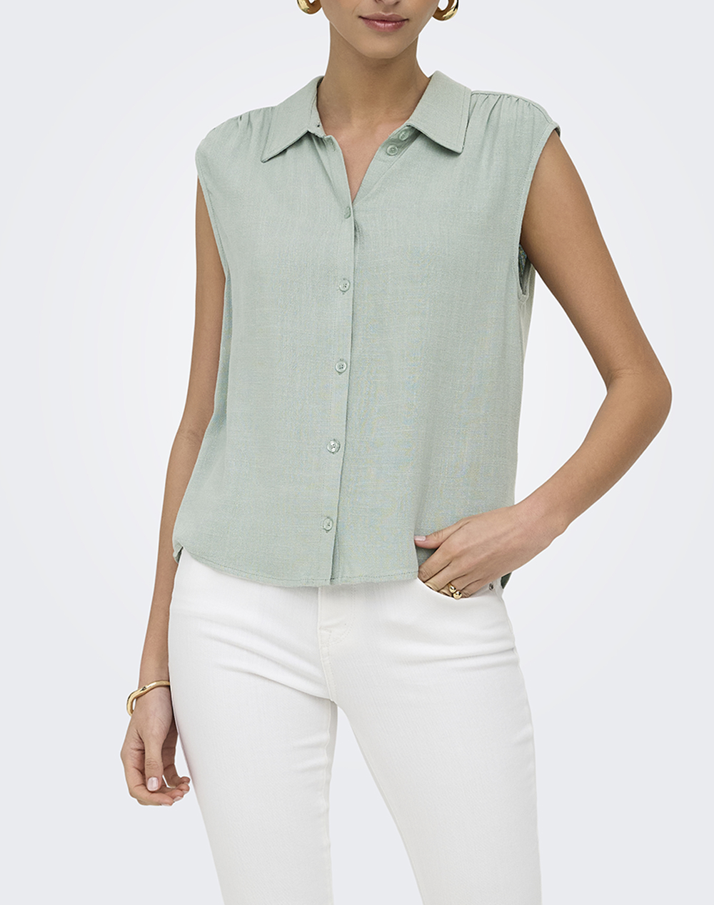 ONLY ONLSIESTA S/L LINEN BL SHIRT PNT NOOS 15367416-Abyss LightGreen