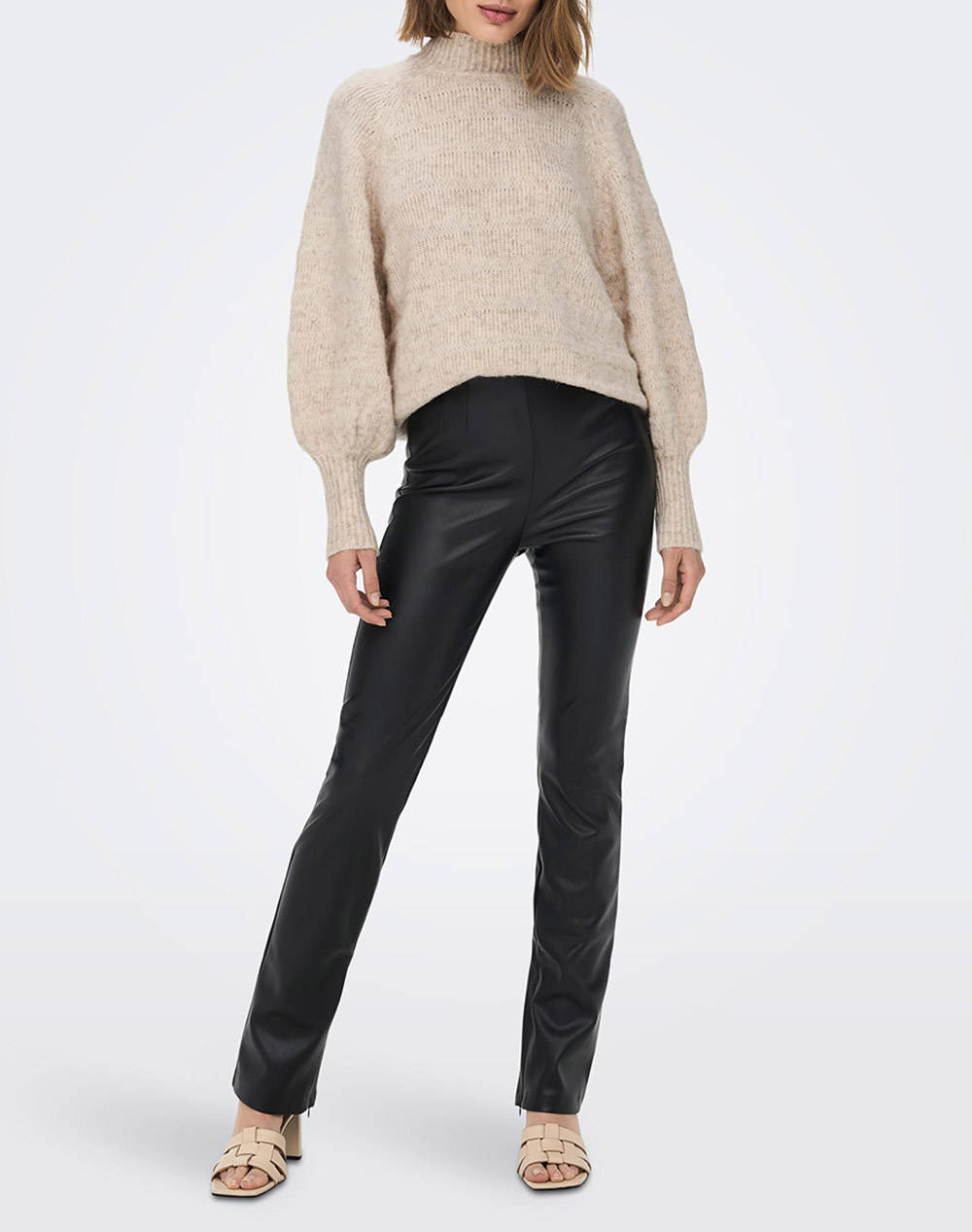 Only Onlcelina Ls High Pullover Knt Noos 15259528-Birchw Melange Ecru Γυναικεία ρούχα μπλούζες Πλεκτά Politikos Shop Πολιτικός
