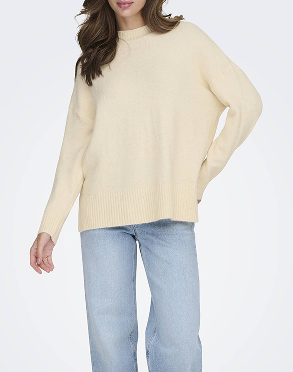 ONLY ONLHAZEL LS HIGHNECK OVERS PULL KNT NOOS 15352853-Whitecap GrayMelange Ecru